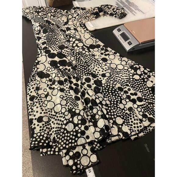 Ali Miles Cardigan Womens Large Black White Open Front 3/4 Sleeve Mesh Artsy - Picture 8 of 9
